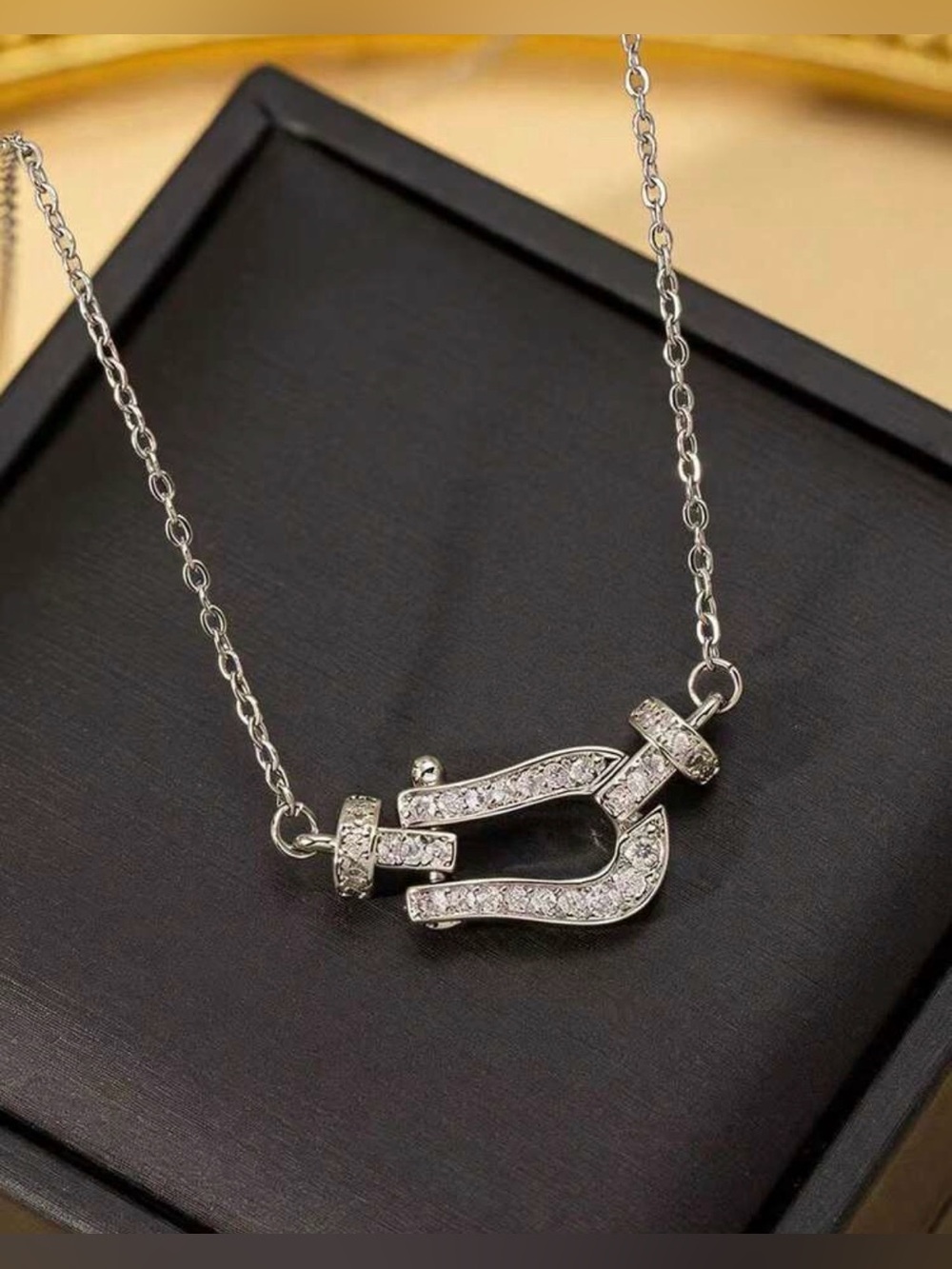 Sterling Silver Crystal Horseshoe Necklace - Silver